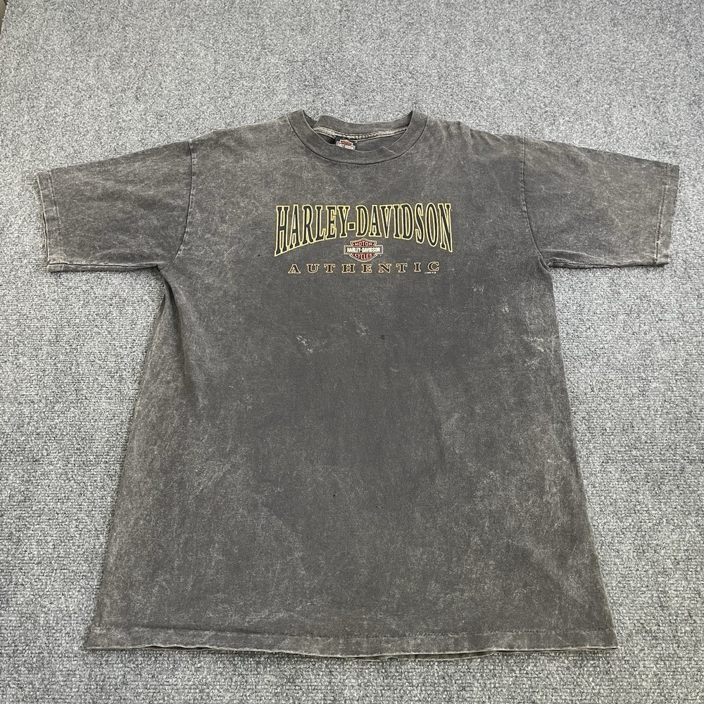 VTG Harley Davidson Authentic Black Stone Wash Motorcycles‎ T-shirt Mens Large